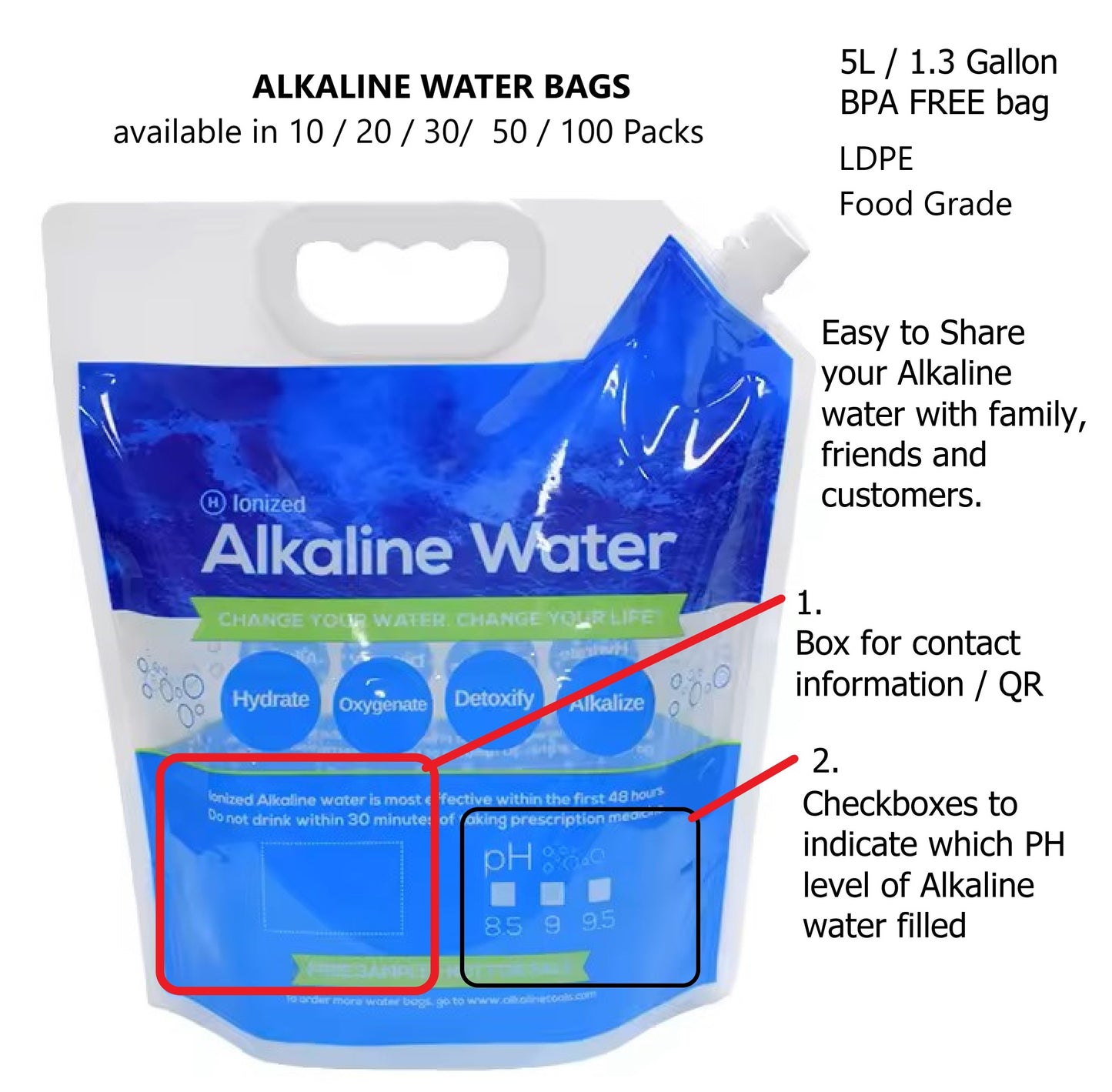 4-Pack Foldable Water Bags for Fresh Alkaline Water – BPA-Free, Food-Safe, Reusable & Portable – Perfect for Home Alkaline Water Systems, Refrigerator Storage & Daily Hydration