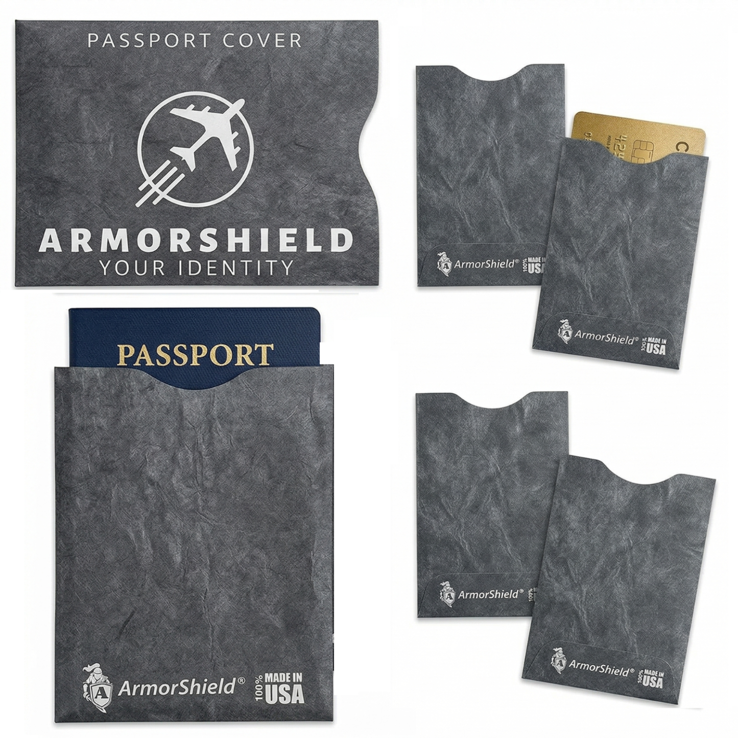 Global Travel Protection Set – RFID Blocking 2 Passport Covers + 4  Credit Card/ID Sleeves – Slim, Water-Resistant, Tearproof, Identity Theft Protection, Made in USA