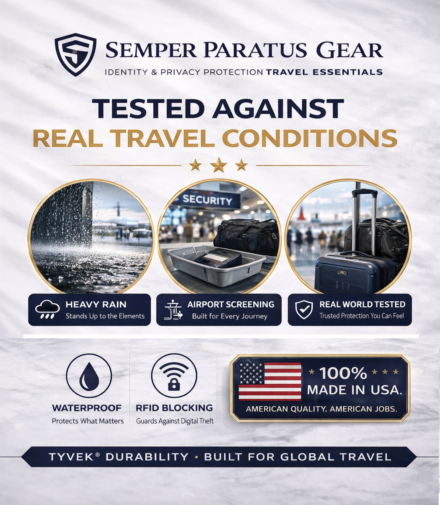  Semper Paratus Gear travel essentials with various features highlighted.