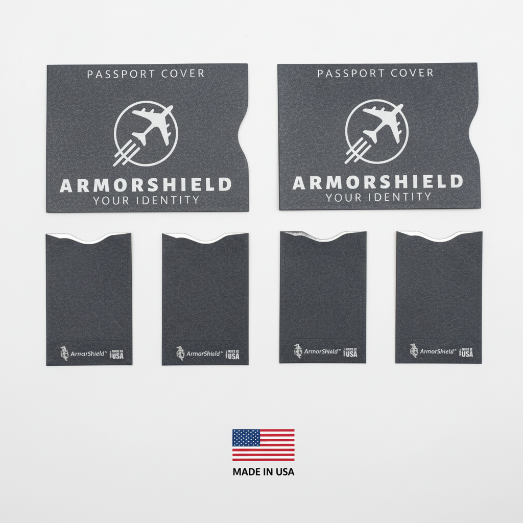 ArmorShield® 6-Piece Travel Protection Set – RFID Blocking 2 Passport Covers + 4  Credit Card/ID Sleeves – Slim, Water-Resistant, Tearproof, Identity Theft Protection, Made in USA