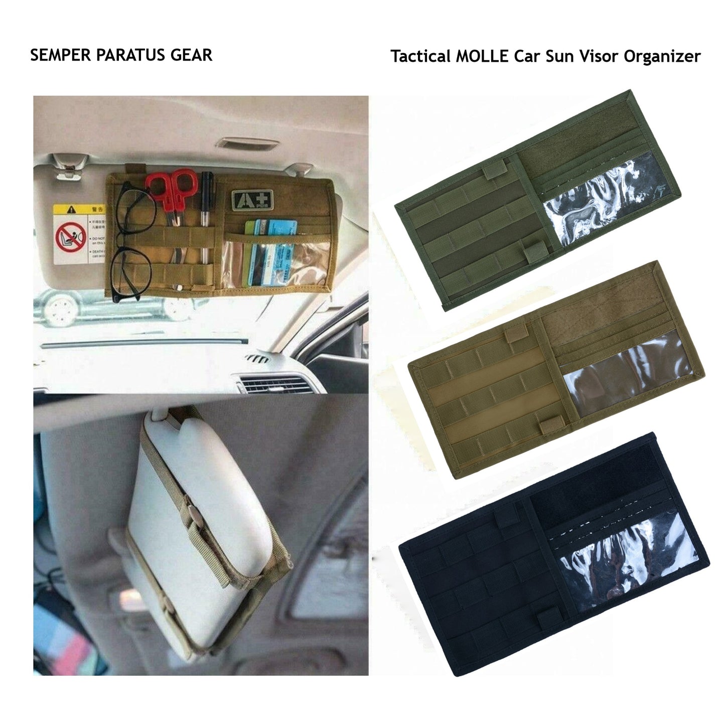 Car Accessories 2 Pc Bundle:  Molle Visor Panel and Phone Holder