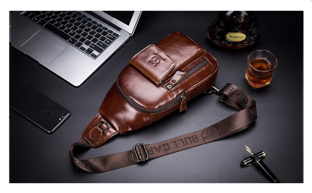 BULLCAPTAIN Genuine Leather Men Bags Shoulder Sling Crossbody Bag Casual Mens Chest Bag Travel Hiking Backpack