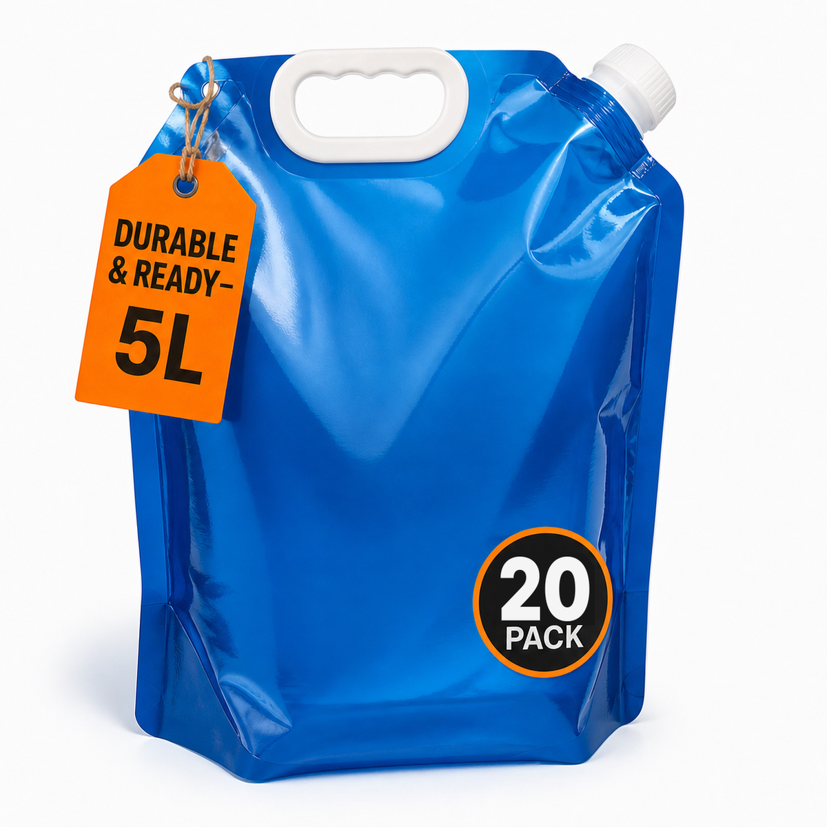 5L Collapsible Emergency Water Storage Bags, Blue, 20-Pack