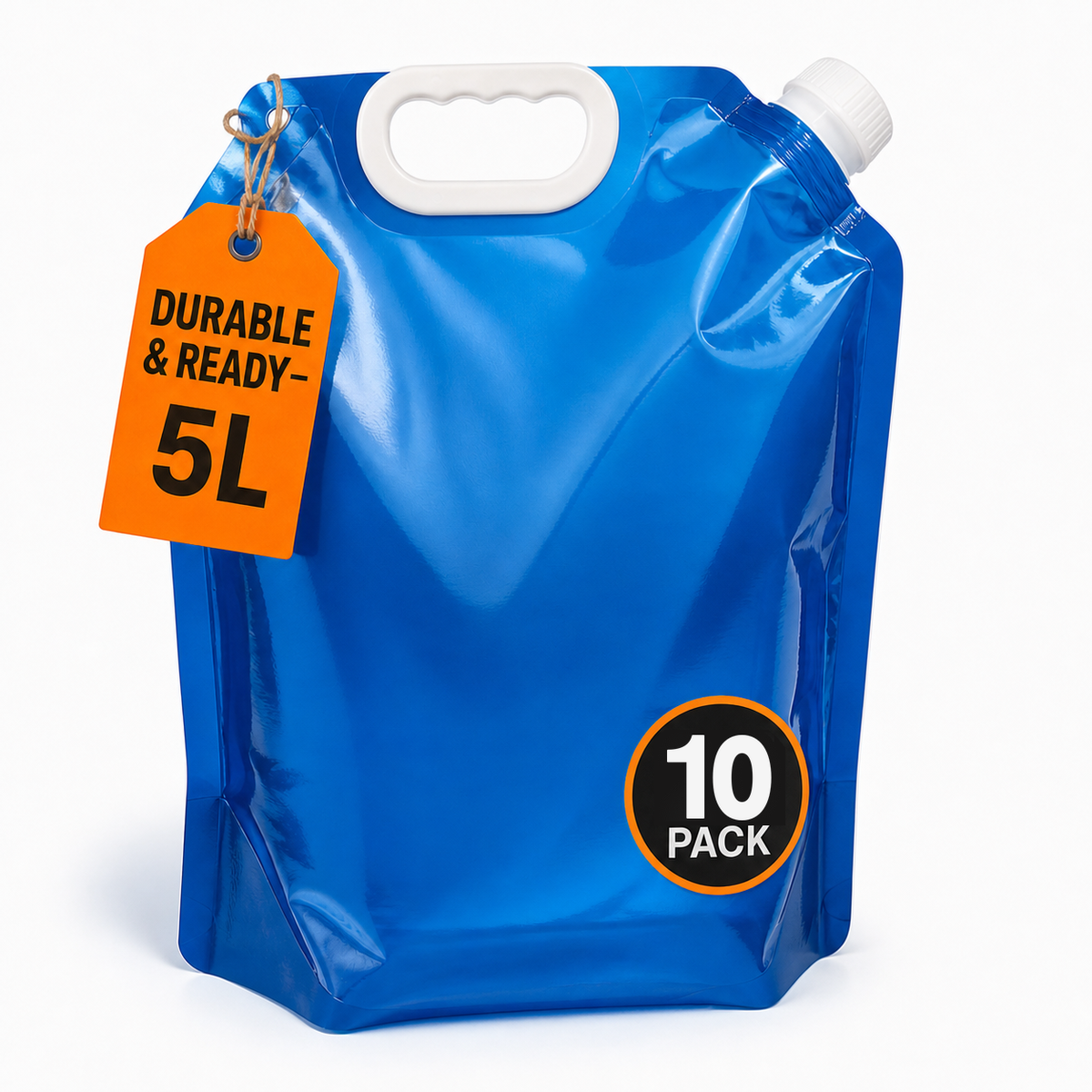 5L Collapsible Emergency Water Storage Bags, Blue, 10-Pack